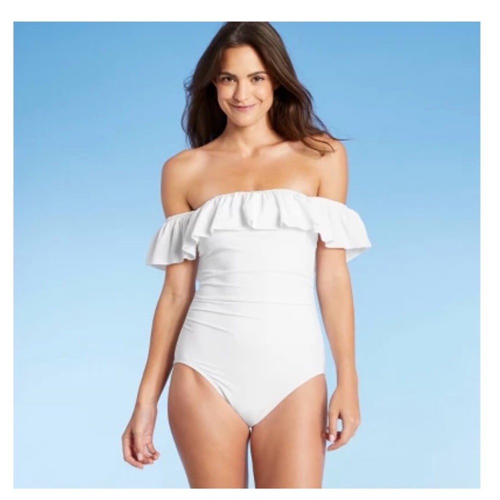 Kona Sol Off-Shoulder Ruffle One Piece - White